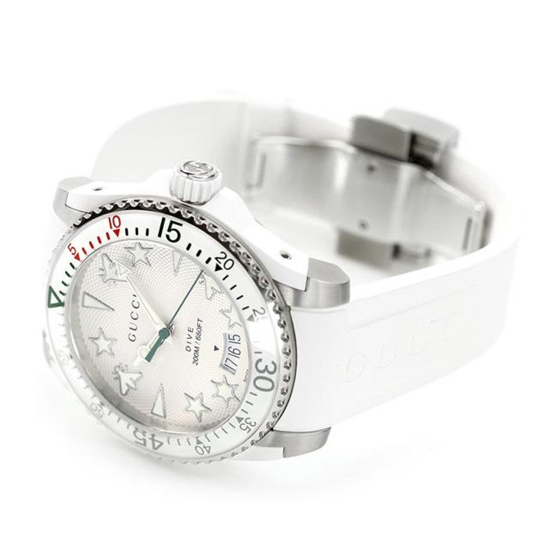  Shop Authentic Gucci Dive Quartz White Dial White Rubber Strap Watch For Men - YA136337 - Luxxuri