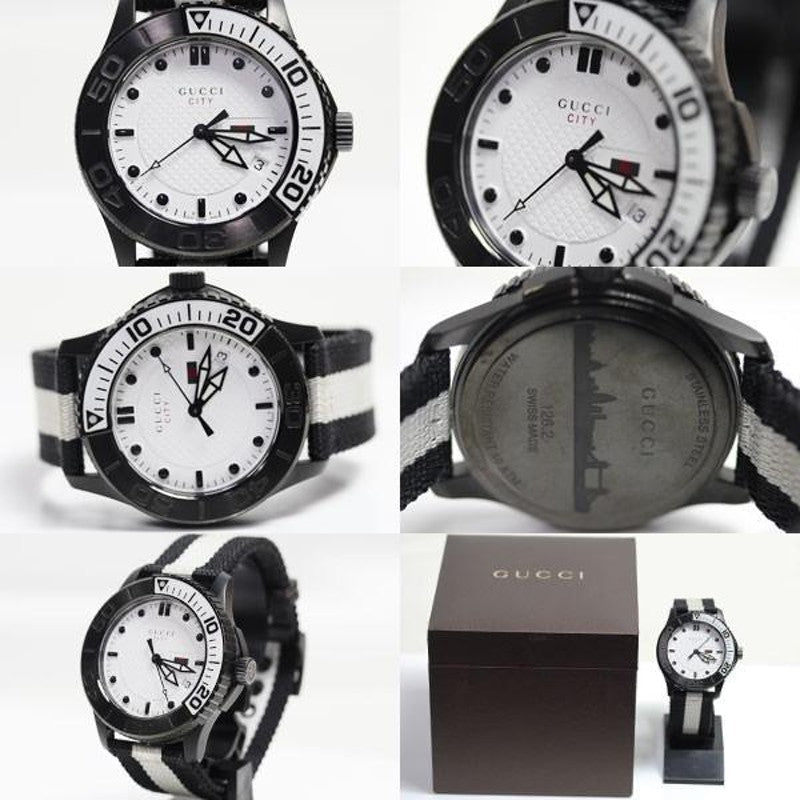  Shop Authentic Gucci G Timeless XL White Dial Two Tone NATO Strap Watch For Men - YA126243 - Luxxuri