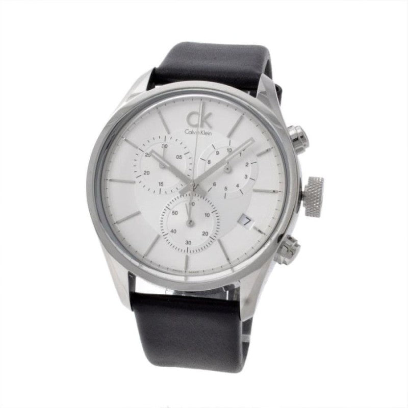  Shop Authentic Calvin Klein Masculine Chronograph White Dial Black Leather Strap Watch for Men - K2H27120 - Luxxuri