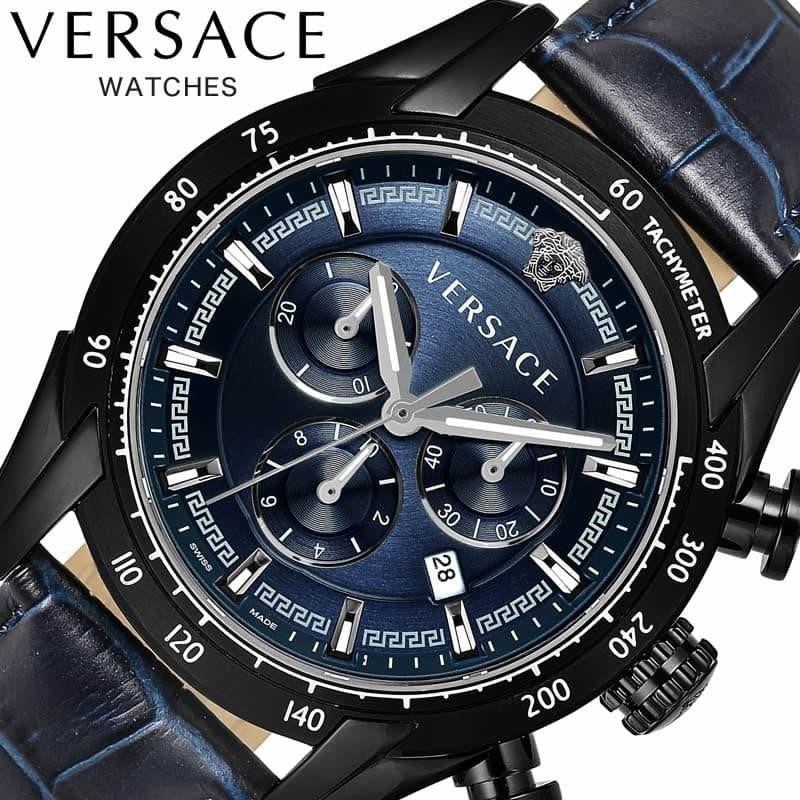  Shop Authentic Versace V-Ray Chronograph Quartz Blue Dial Black Leather Strap Watch For Men - VEDB00418 - Luxxuri