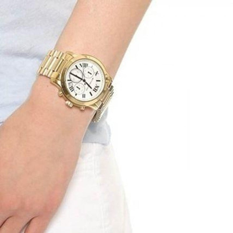  Shop Authentic Michael Kors Cooper Chronograph White Dial Gold Steel Strap Watch For Women - MK5916 - Luxxuri