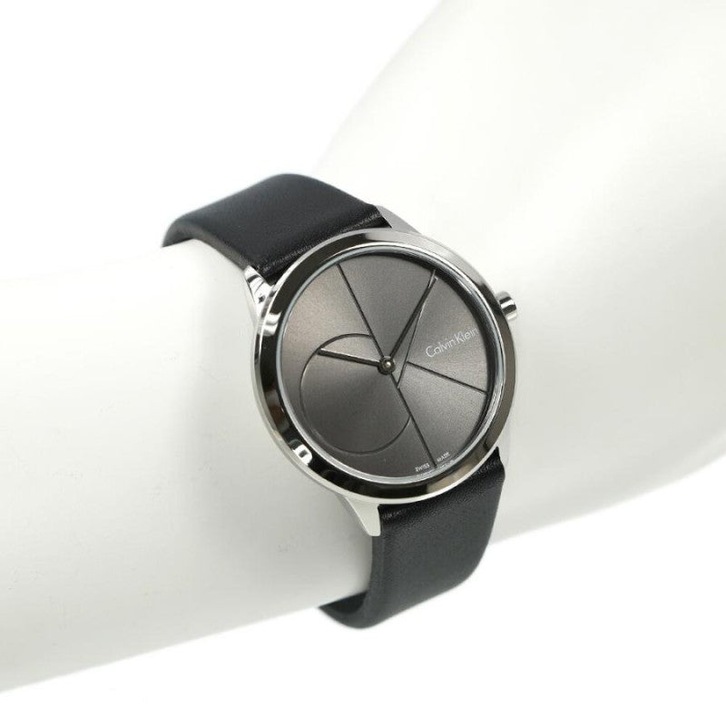  Shop Authentic Calvin Klein Minimal Grey Dial Black Leather Strap Watch for Men - K3M221C3 - Luxxuri