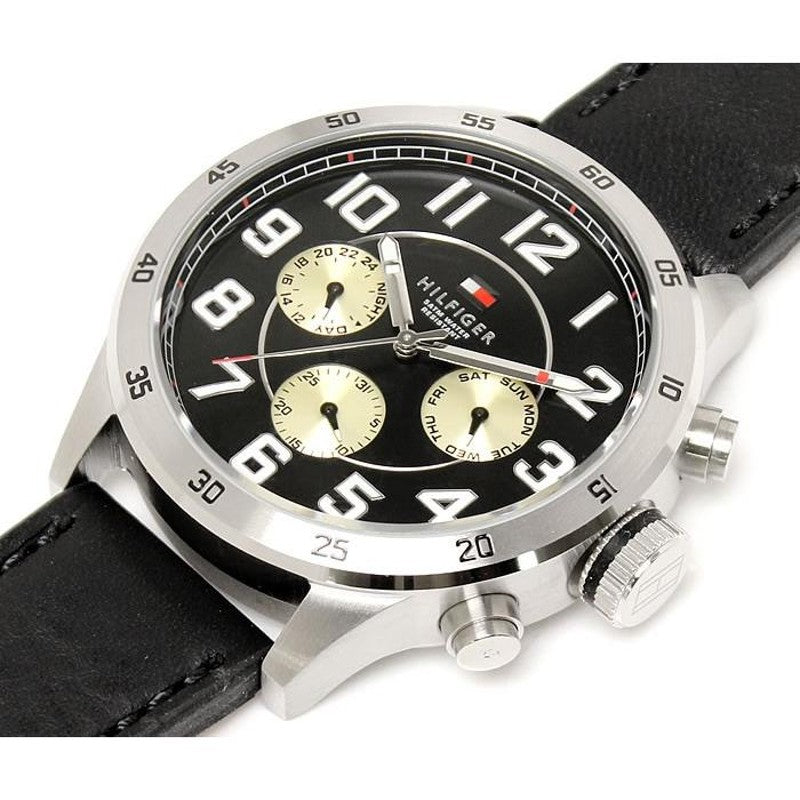  Shop Authentic Tommy Hilfiger Sport Chronograph Black Dial Black Leather Strap Watch for Men - 1791050 - Luxxuri