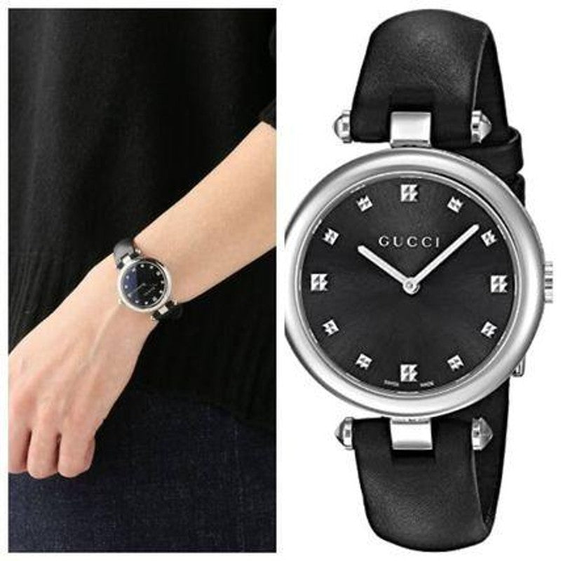  Shop Authentic Gucci Diamantissima Diamonds Black Dial Black Leather Strap Watch For Women - YA141403 - Luxxuri