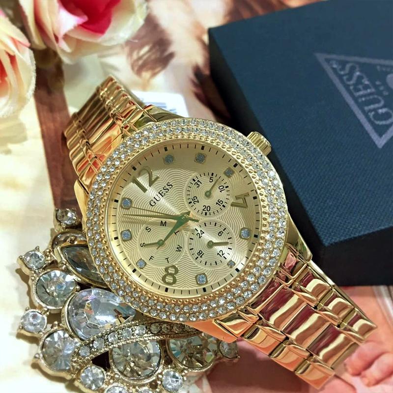  Shop Authentic Guess Bedazzle Diamonds Gold Dial Gold Steel Strap Watch For Women - W1097L2 - Luxxuri