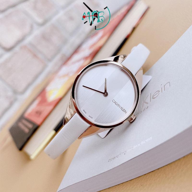 Shop Authentic Calvin Klein Rebel White Grey Dial White Leather Strap Watch for Women - K8P236L6 - Luxxuri