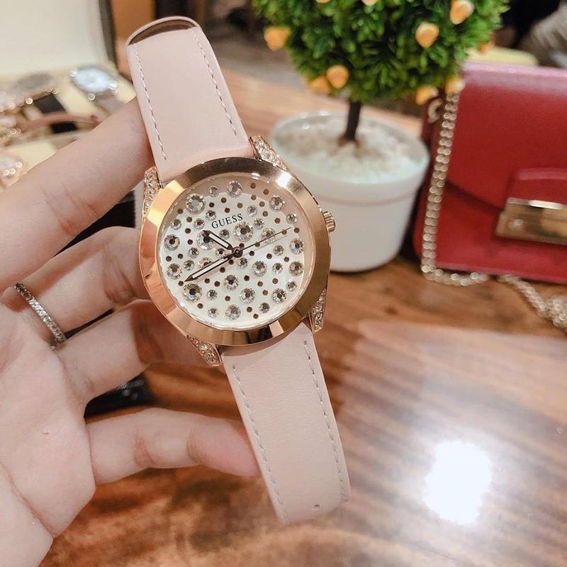  Shop Authentic Guess Wonderlust Beige Dial Pink Leather Strap Watch for Women - W1065L1 - Luxxuri