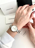  Shop Authentic Calvin Klein Minimal White Dial Silver Mesh Bracelet Watch for Women - K3M5215X - Luxxuri
