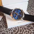  Shop Authentic Calvin Klein Chronograph Blue Dial Black Leather Strap Watch for Men - K8Q371CN - Luxxuri