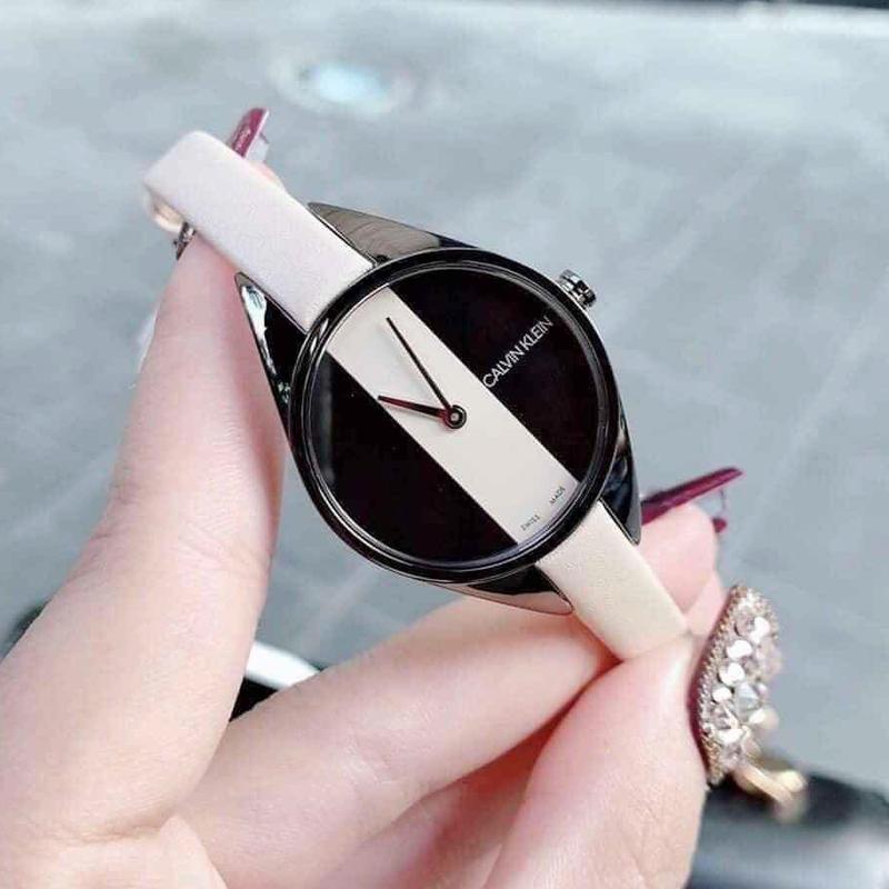  Shop Authentic Calvin Klein Rebel Cream Black Dial Cream Leather Strap Watch for Women - K8P237X1 - Luxxuri