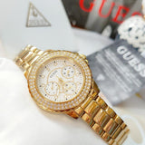  Shop Authentic Guess Crown Jewel Diamonds White Dial Gold Steel Strap Watch for Women - GW0410L2 - Luxxuri