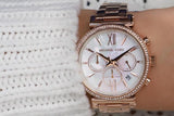  Shop Authentic Michael Kors Sofie Chronograph Mother of Pearl White Dial Rose Gold Steel Strap Watch For Women - MK6576 - Luxxuri