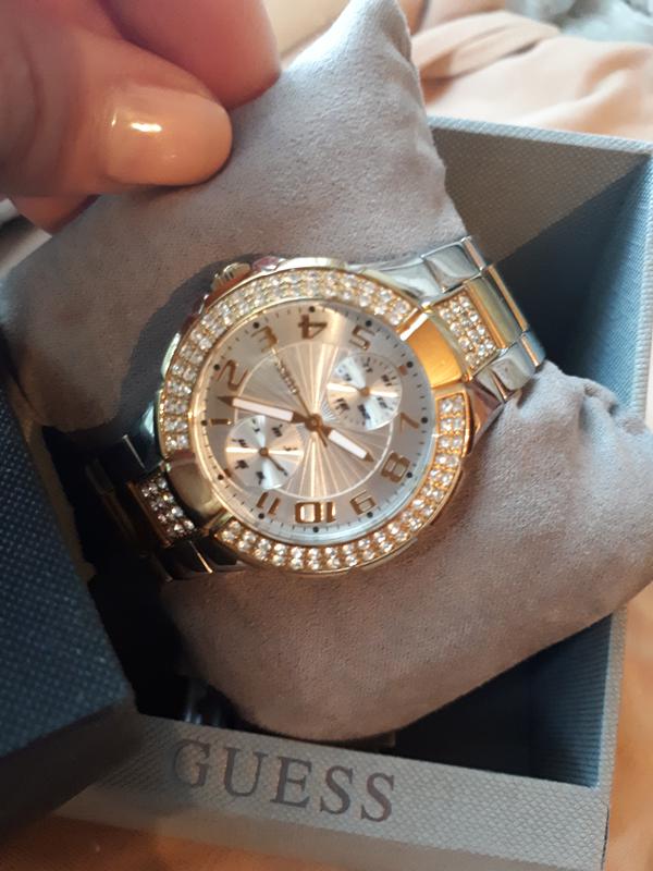 Guess Viva Diamonds Silver Dial Two Tone Steel Strap Watch for Women - W0111L5