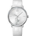  Shop Authentic Calvin Klein Accent Silver Dial White Leather Strap Watch for Women - K2Y231K6 - Luxxuri