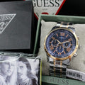 Guess Horizon Chronograph Blue Dial Two Tone Steel Strap Watch For Men - W0379G7
