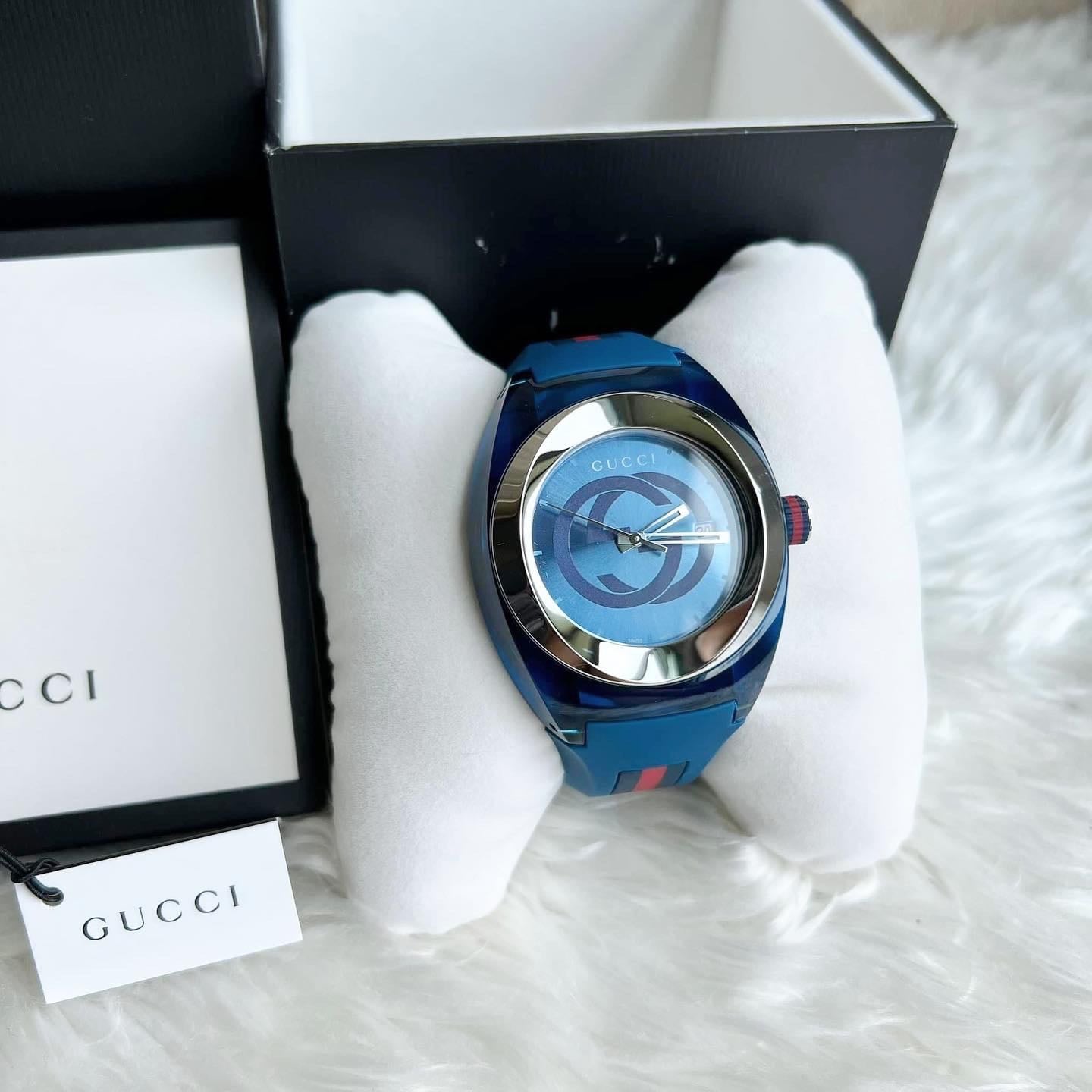  Shop Authentic Gucci Sync XXL Quartz Blue Dial Blue Rubber Strap Watch For Men - YA137104 - Luxxuri