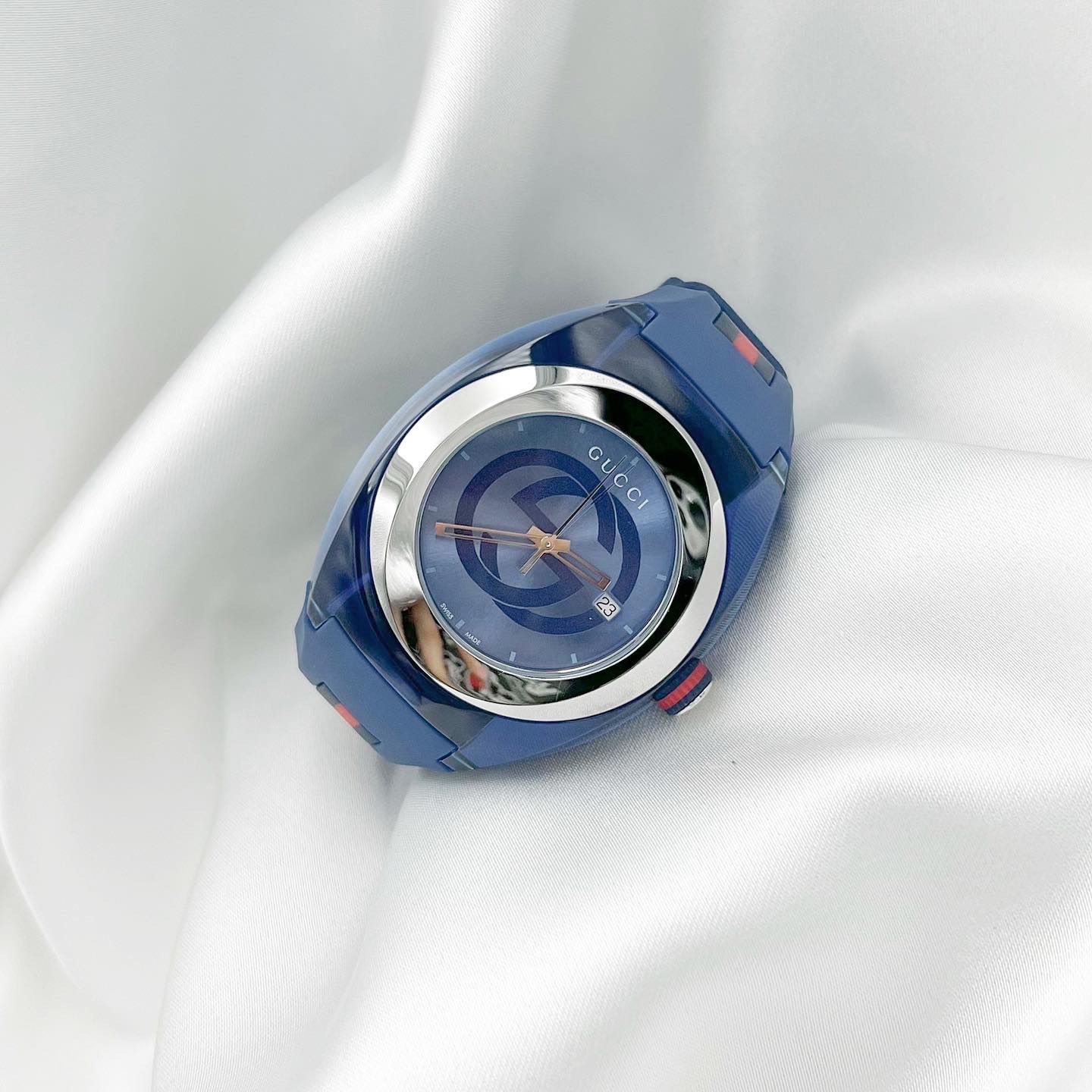  Shop Authentic Gucci Sync XXL Quartz Blue Dial Blue Rubber Strap Watch For Men - YA137104 - Luxxuri