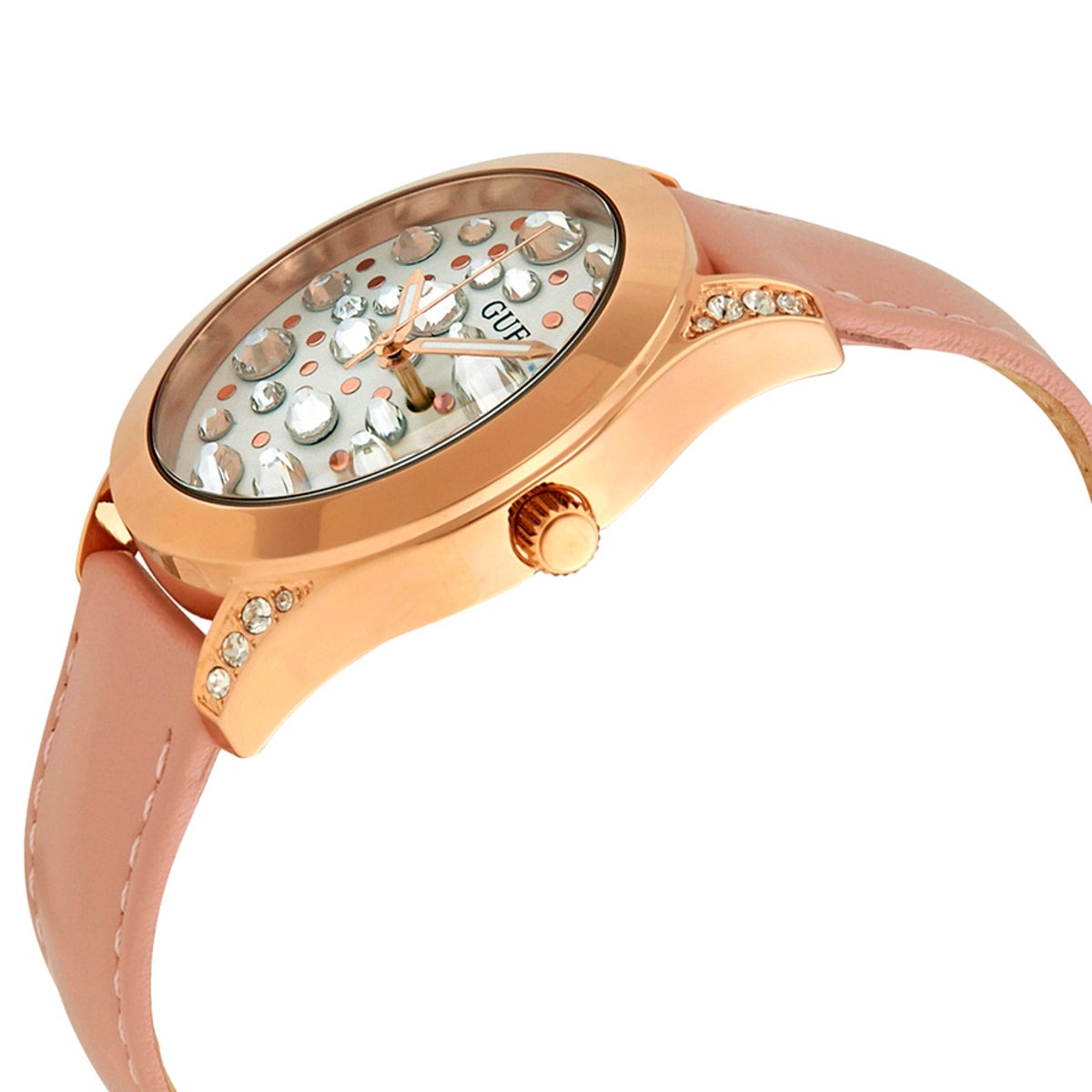 Guess Wonderlust Beige Dial Pink Leather Strap Watch for Women - W1065L1