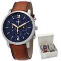  Shop Authentic Fossil Neutra Chronograph Blue Dial Brown Leather Strap Watch for Men - FS5453 - Luxxuri