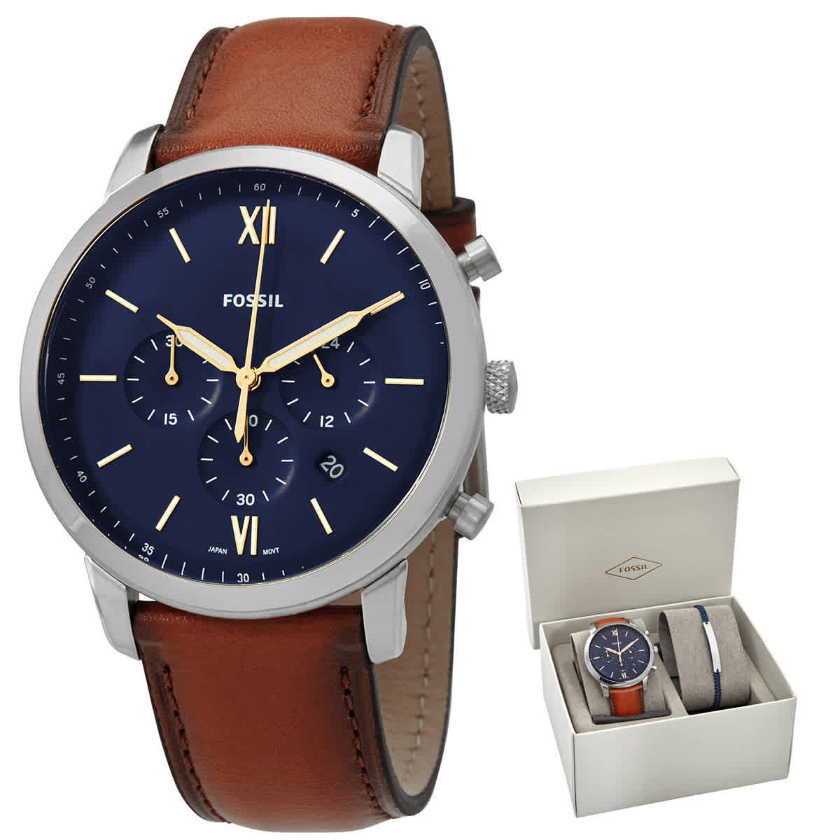  Shop Authentic Fossil Neutra Chronograph Blue Dial Brown Leather Strap Watch for Men - FS5453 - Luxxuri