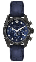  Shop Authentic Versace V-Ray Chronograph Quartz Blue Dial Black Leather Strap Watch For Men - VEDB00418 - Luxxuri