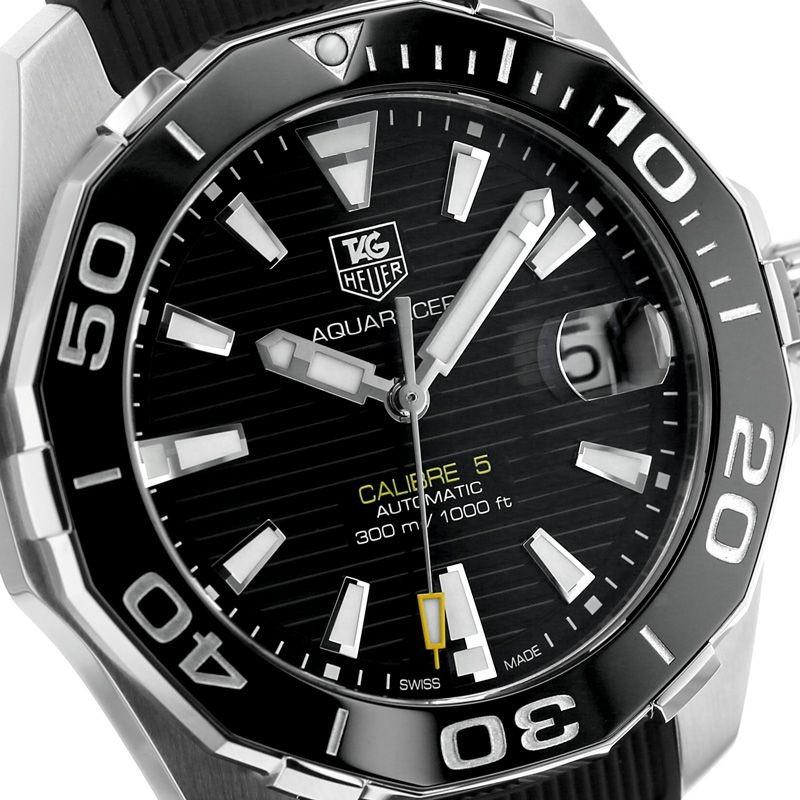 Tag Heuer Aquaracer Calibre 5 Automatic Black Dial Black Rubber Strap Watch for Men -  WAY211A.FT6151