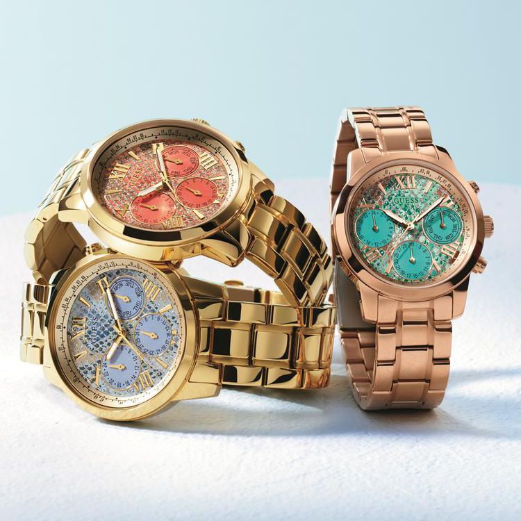  Shop Authentic Guess Mini Sunrise Quartz Analog Orange Dial Gold Steel Strap Watch For Women - W0448L7 - Luxxuri