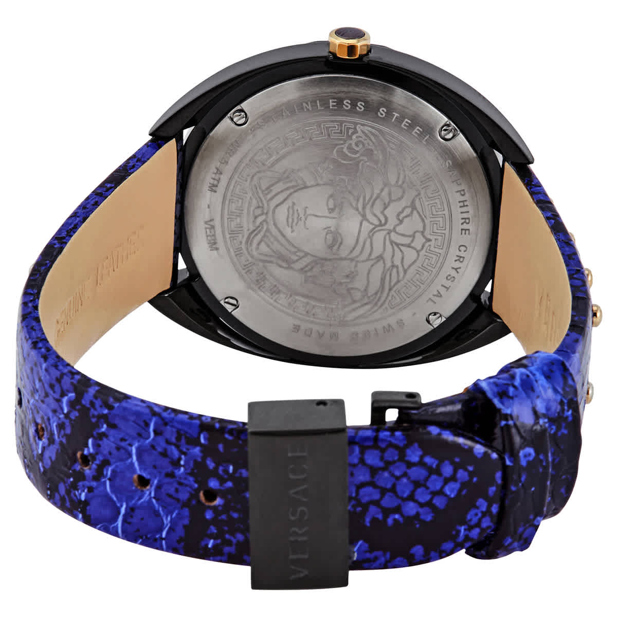  Shop Authentic Versace Shadov Quartz Black Dial Blue Leather Strap Watch for Men - VEBM00418 - Luxxuri