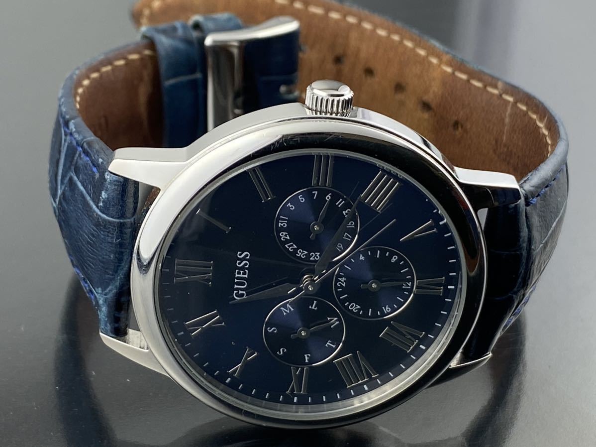  Shop Authentic Guess Wafer Chronograph Quartz Blue Dial Blue Leather Strap Watch For Men - W0496G3 - Luxxuri