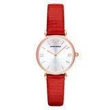  Shop Authentic Emporio Armani Gianni T Bar Silver Dial Red Leather Strap Watch For Women - AR1876 - Luxxuri