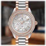  Shop Authentic Bulova Crystal Collection Silver Dial Two Tone Steel Strap Watch for Women - 98N100 - Luxxuri