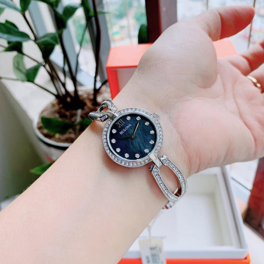  Shop Authentic Bulova Crystal Black Mother of Pearl Dial Silver Steel Strap Watch for Women - 96L224 - Luxxuri