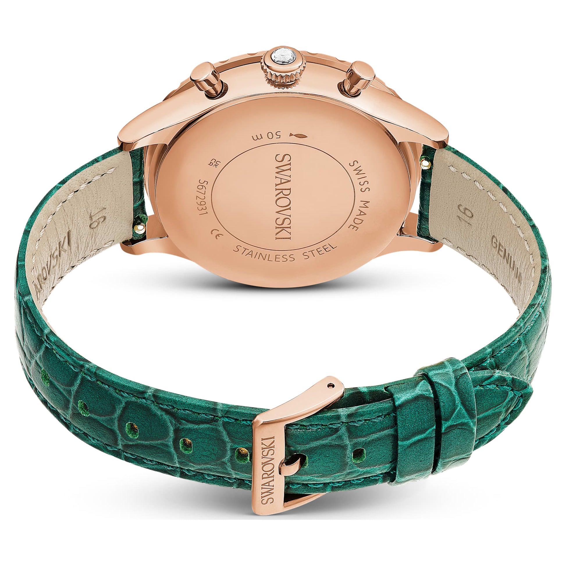  Shop Authentic Swarovski Octea Chrono Green Dial Green Leather Strap Watch for Women - 5672931 - Luxxuri