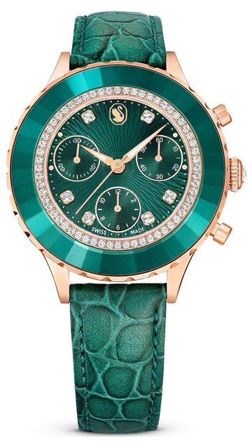  Shop Authentic Swarovski Octea Chrono Green Dial Green Leather Strap Watch for Women - 5672931 - Luxxuri