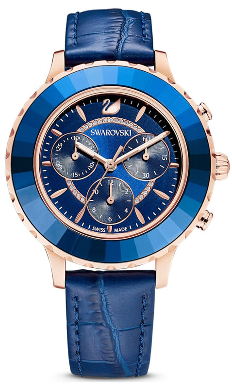  Shop Authentic Swarovski Octea Lux Chrono Blue Dial Blue Leather Strap Watch for Women - 5563480 - Luxxuri