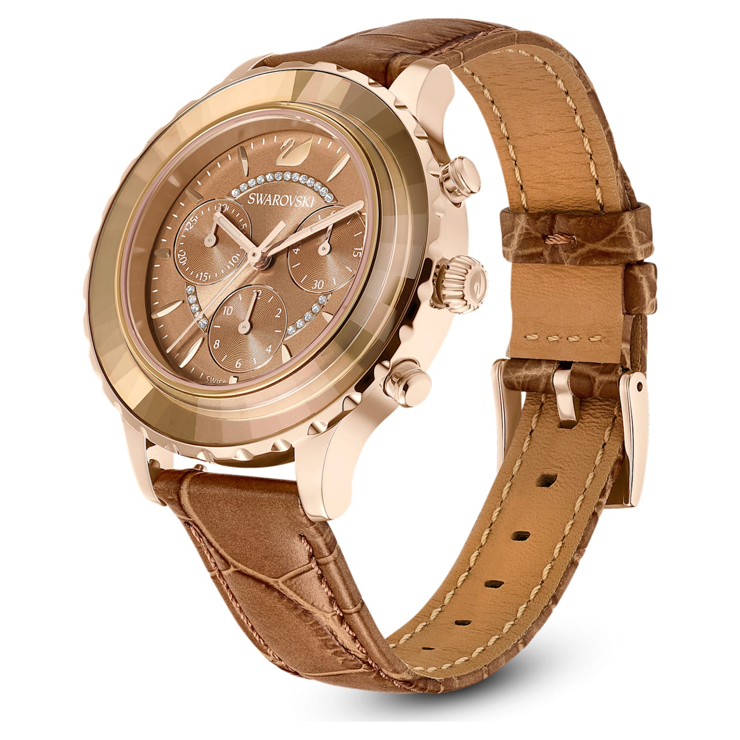  Shop Authentic Swarovski Octea Lux Chrono Brown Gold Dial Brown Leather Strap Watch for Women - 5632260 - Luxxuri