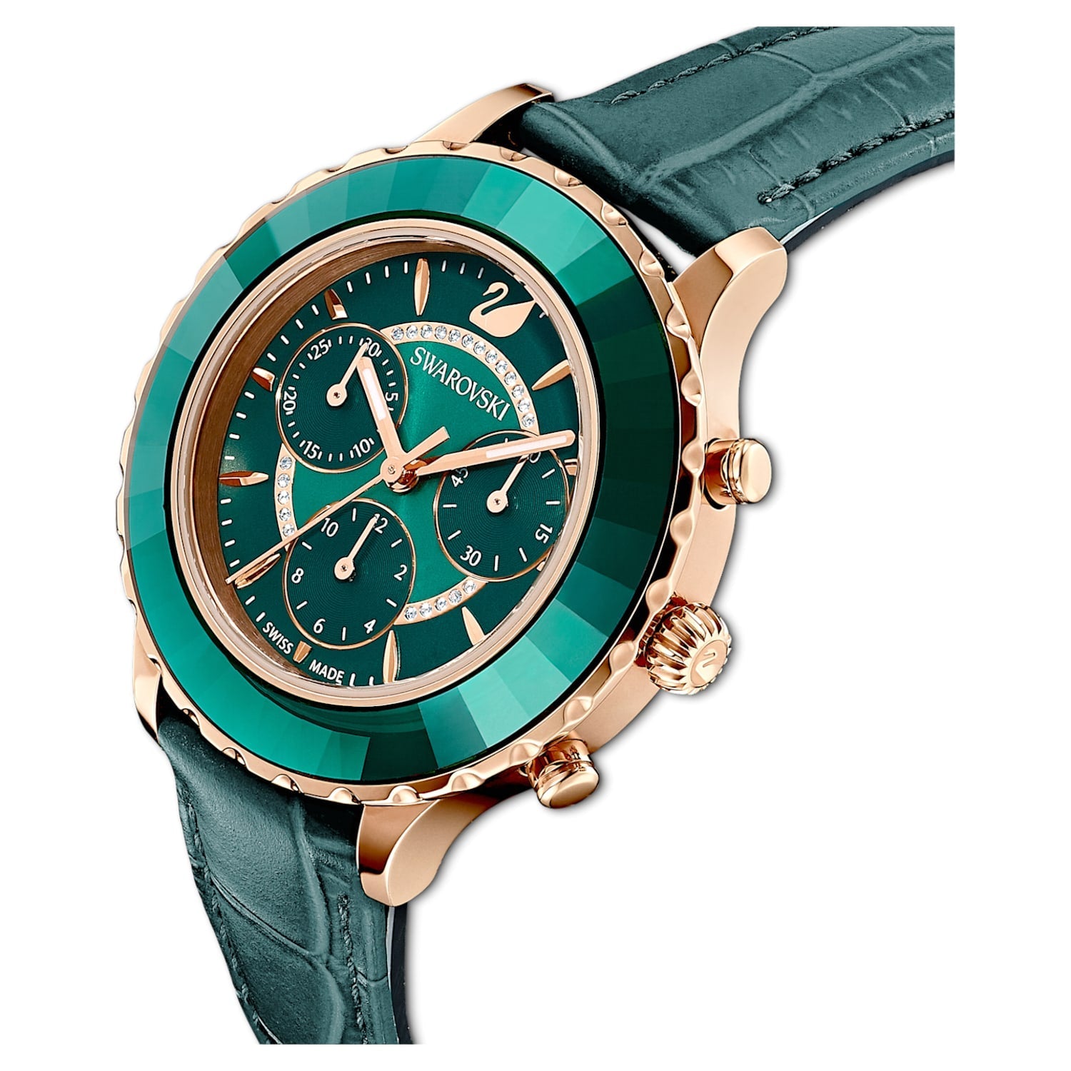  Shop Authentic Swarovski Octea Lux Chrono Emerald Green Dial Green Leather Strap Watch for Women - 5452498 - Luxxuri