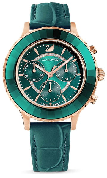  Shop Authentic Swarovski Octea Lux Chrono Emerald Green Dial Green Leather Strap Watch for Women - 5452498 - Luxxuri