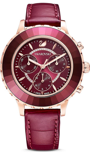  Shop Authentic Swarovski Octea Lux Chrono Red Dial Red Leather Strap Watch for Women - 5547642 - Luxxuri