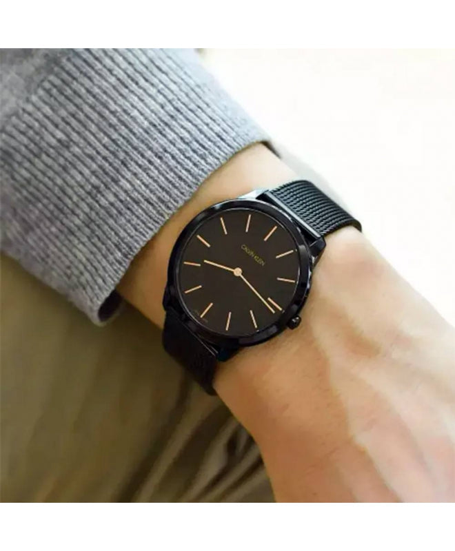  Shop Authentic Calvin Klein Minimal Black Dial Black Mesh Bracelet Watch for Men - K3M21421 - Luxxuri