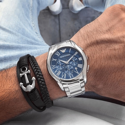  Shop Authentic Emporio Armani Chronograph Quartz Blue Dial Silver Steel Strap Watch For Men - AR11082 - Luxxuri