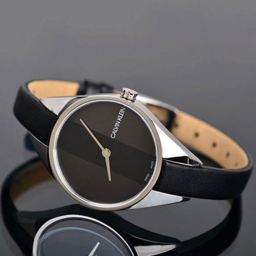  Shop Authentic Calvin Klein Rebel Black Grey Dial Black Leather Strap Watch for Women - K8P231C1 - Luxxuri