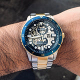  Shop Authentic Fossil FB-01 Automatic Skeleton Blue Dial Two Tone Steel Strap Watch for Men - ME3191 - Luxxuri