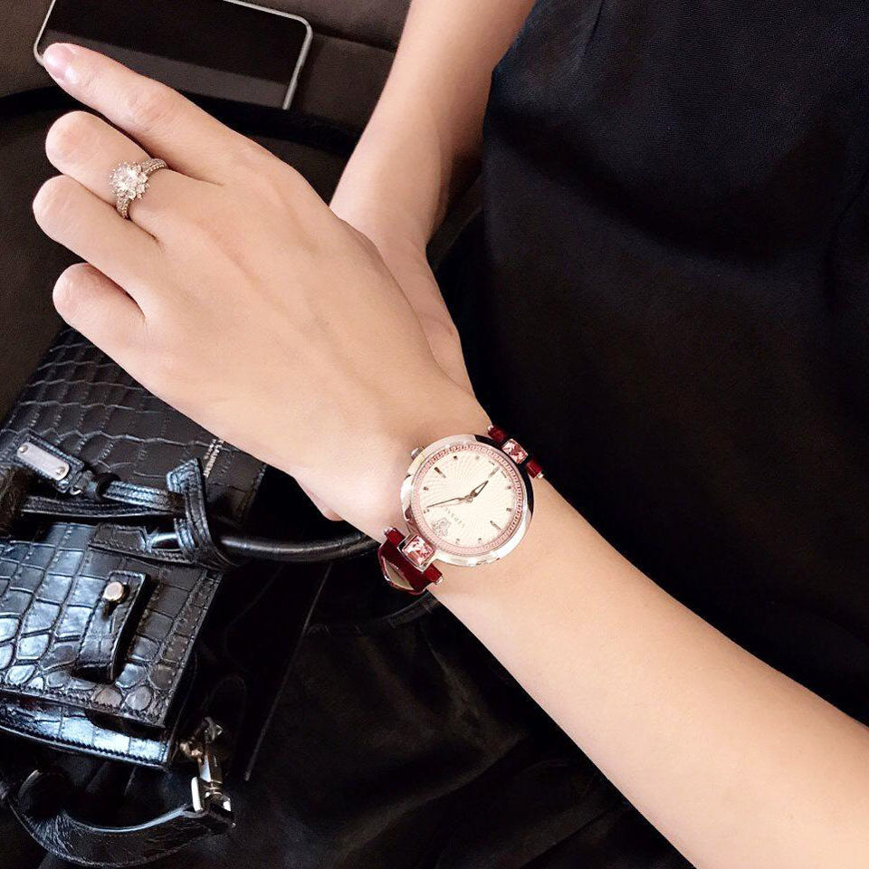  Shop Authentic Versace Olympo Crystal Gleam White Dial Purple Leather Strap Watch for Women - VAN010016 - Luxxuri