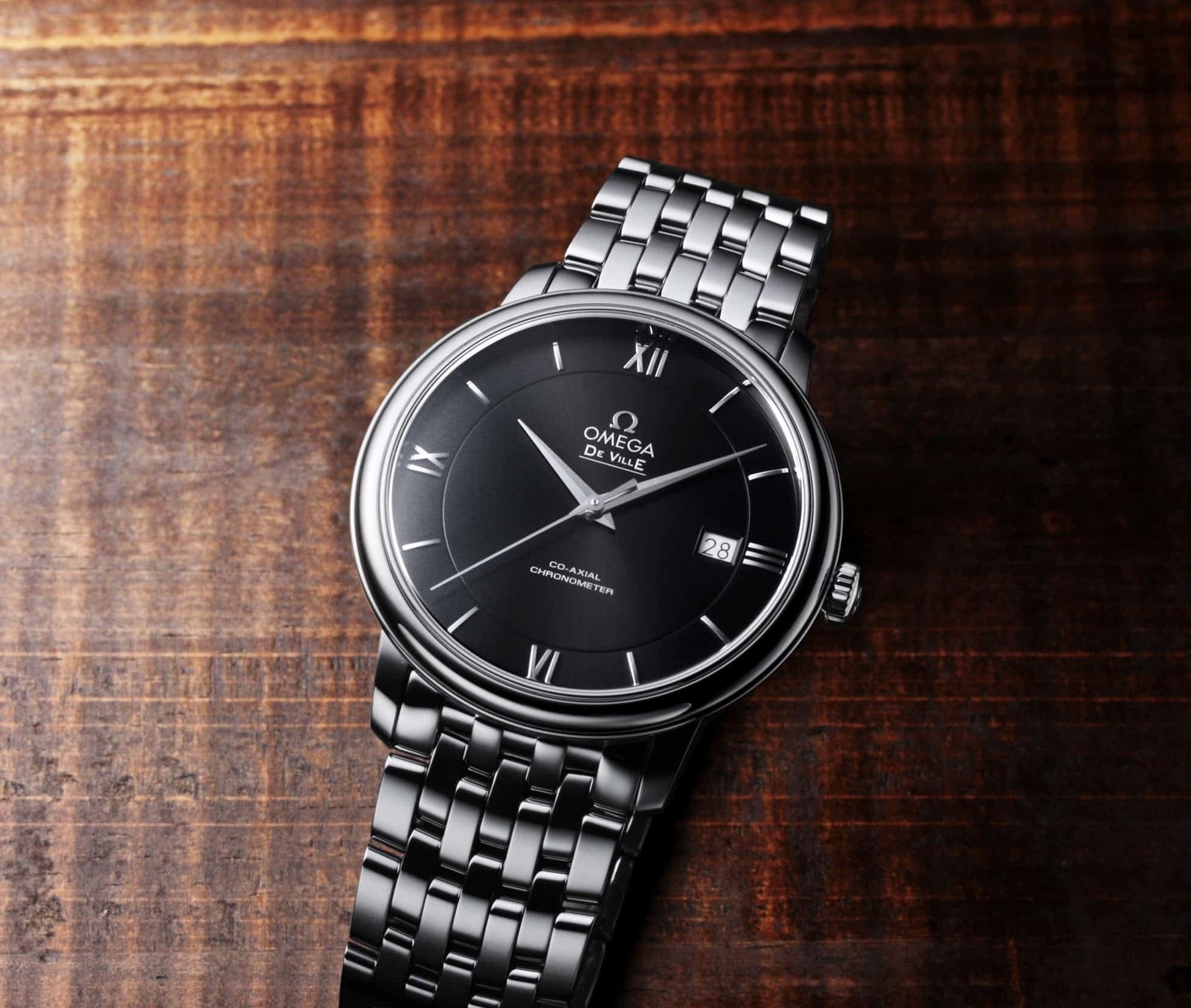  Shop Authentic Omega De Ville Prestige Co-Axial Black Dial Silver Steel Strap Watch for Men - 424.10.40.20.01.001 - Luxxuri