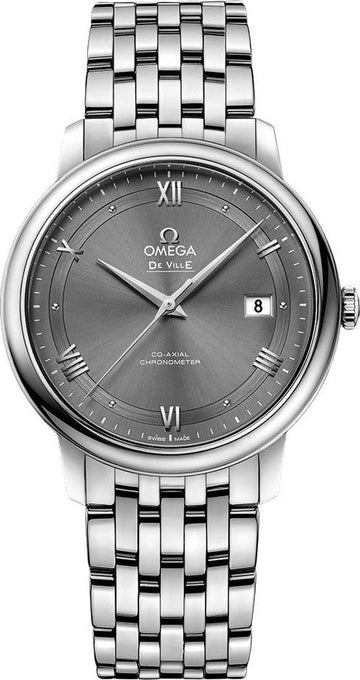 Omega De Ville Prestige Co-Axial Automatic Grey Dial Silver Steel Strap Watch for Men - 424.10.40.20.06.001