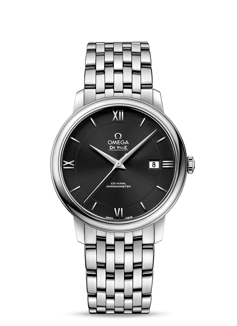 Omega De Ville Prestige Co-Axial Black Dial Silver Steel Strap Watch for Men - 424.10.40.20.01.001