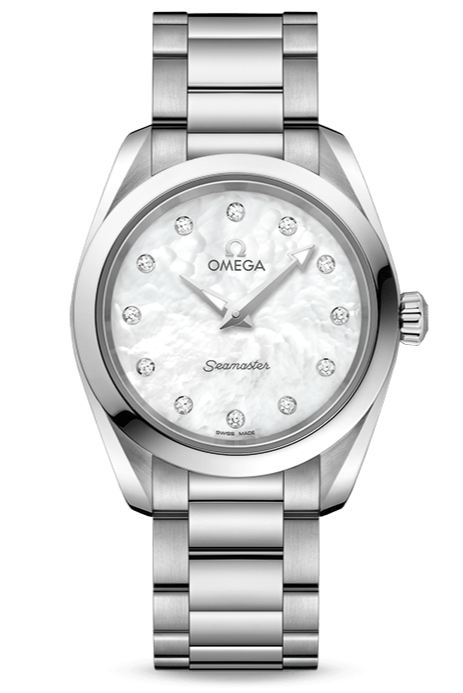  Shop Authentic Omega Seamaster Aqua Terra Quartz Diamonds Mother of Pearl Dial Silver Steel Strap Watch for Women - 220.10.28.60.55.001 - Luxxuri
