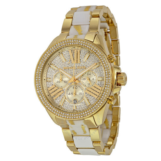 Michael Kors Wren Diamonds Gold  Dial Two Tone Steel Strap Watch for Women - MK6157