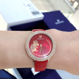  Shop Authentic Swarovski Crystal Frost Red Dial Red Leather Strap Watch for Women - 5519226 - Luxxuri